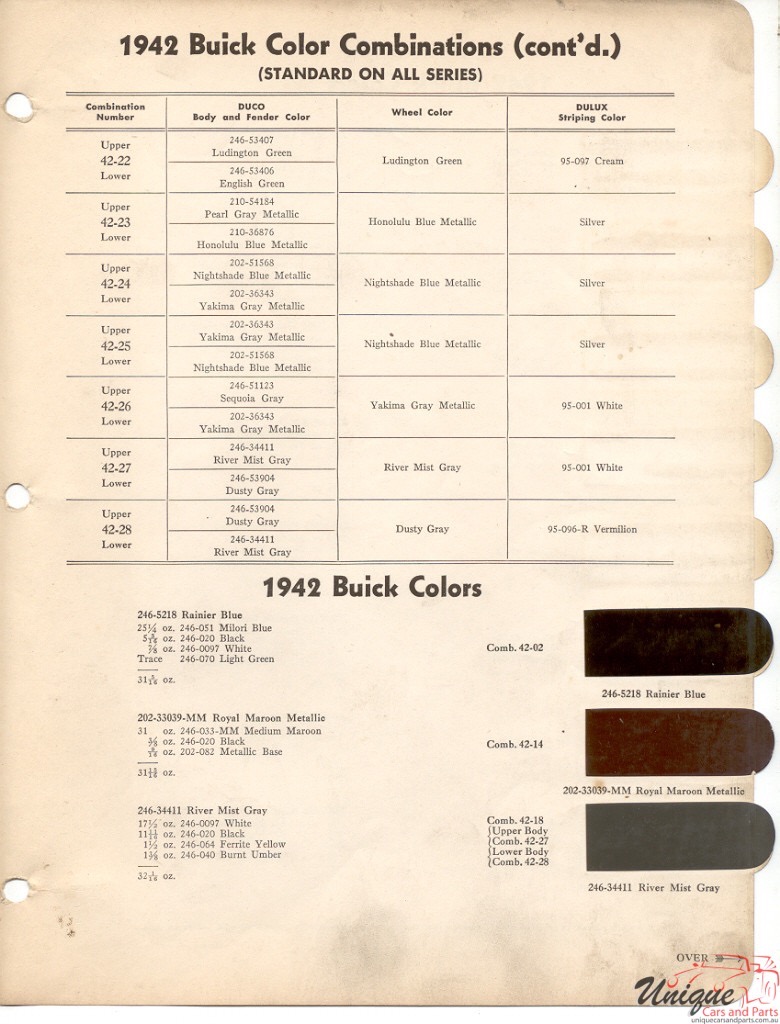 1942 Buick Paint Charts DuPont 2